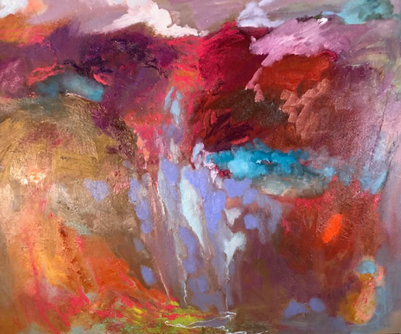 Scarlet Fall, Anne Leveque Abstract Oil